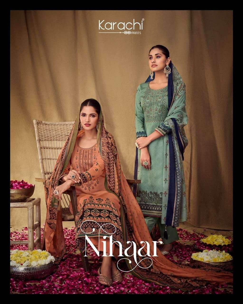 Karachi Prints Kesar Nihaar Pure Jam Satin Pakistani Style P...