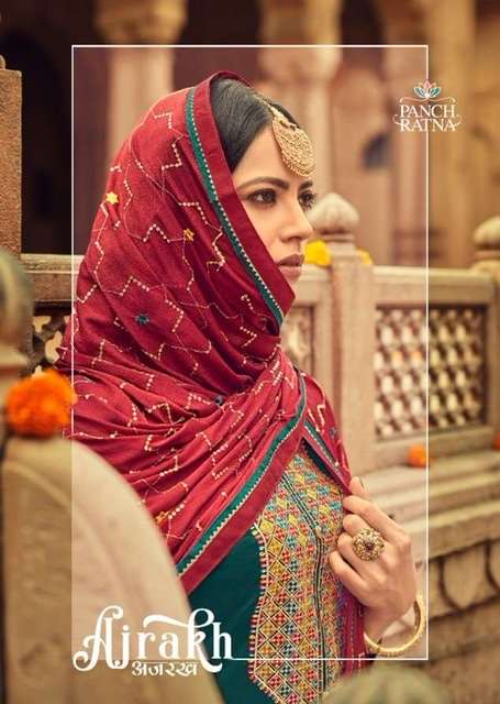 Kessi fabrics Panch Ratna Ajrakh Jam Silk With 3mm Sequence ...