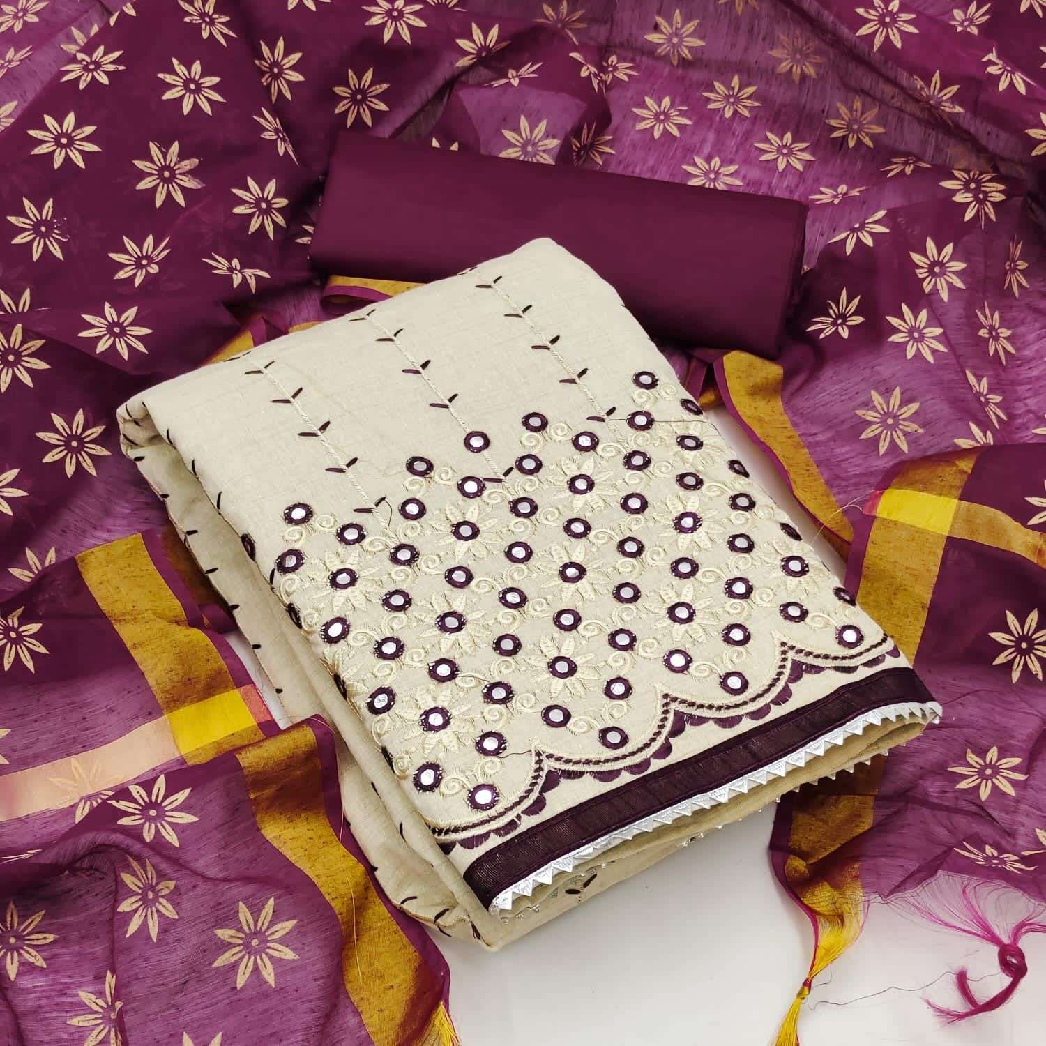 Khadi Cotton with Mirror Work Dress Material Collection at W...