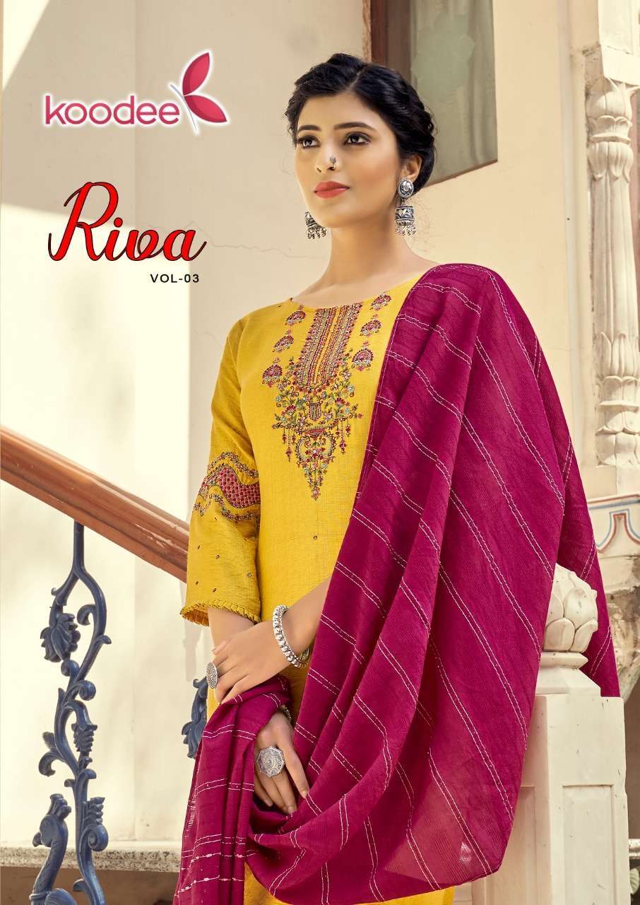 Koodee riva vol 3 Viscose Slub with embroidery diamond work ...