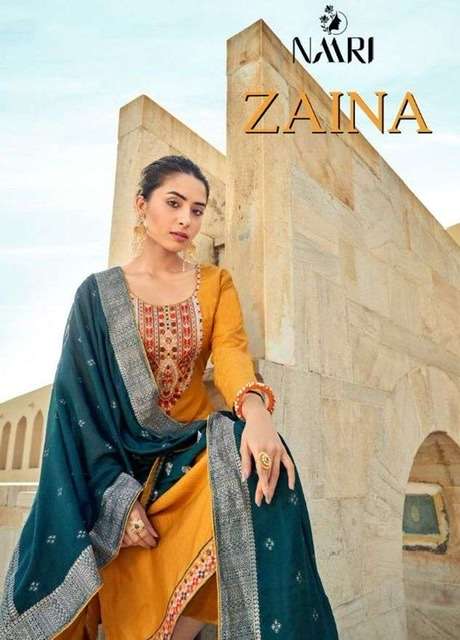 Naari zaina silk with embroidery work dress material collect...