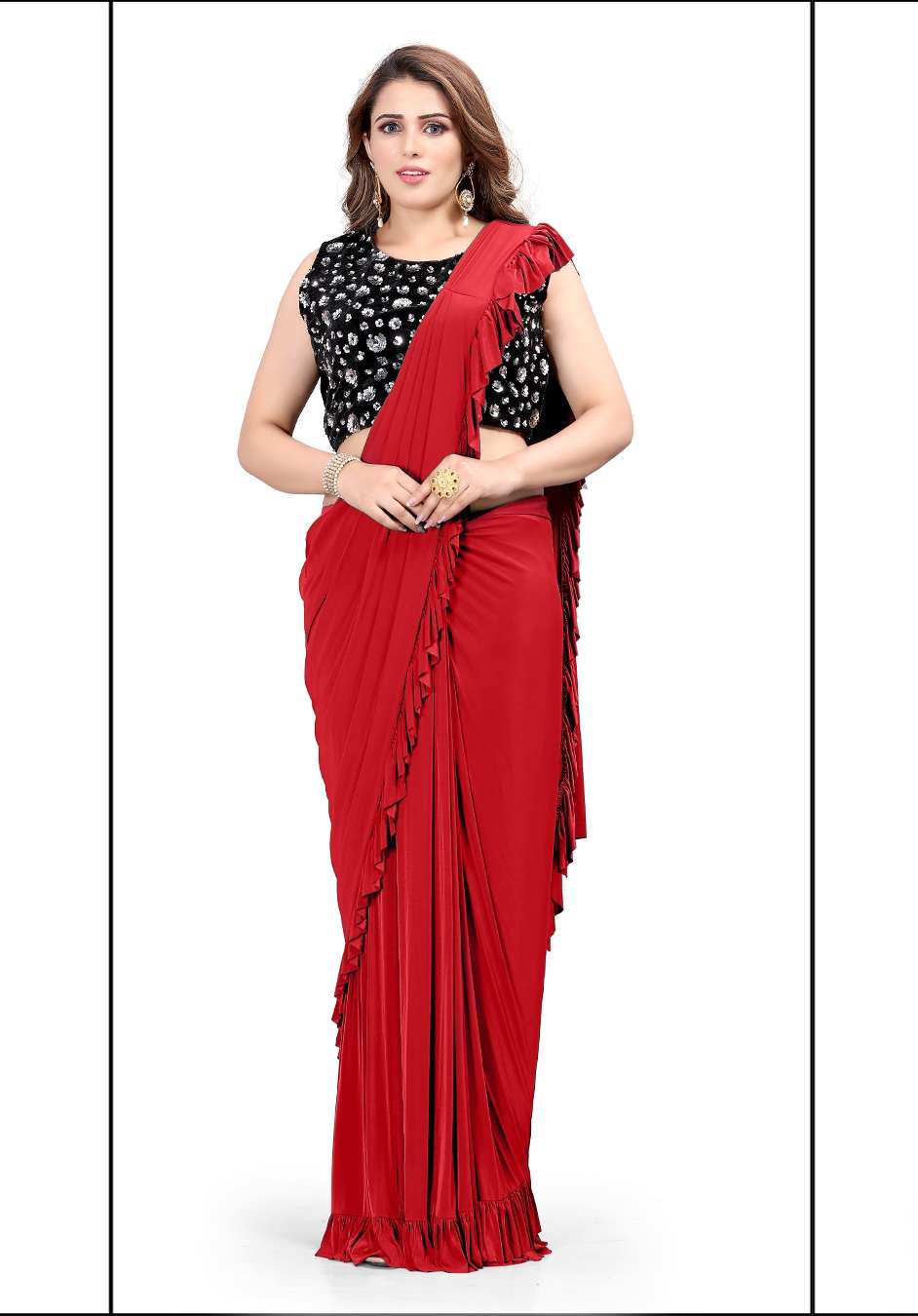 PARTY WEAR READY TO WEAR SAREES WITH STITCHED BLOUSE AT WHOL...