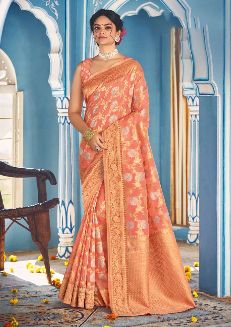 Sangam Print Akshita Linen Silk With Weaving Design Saree Co...