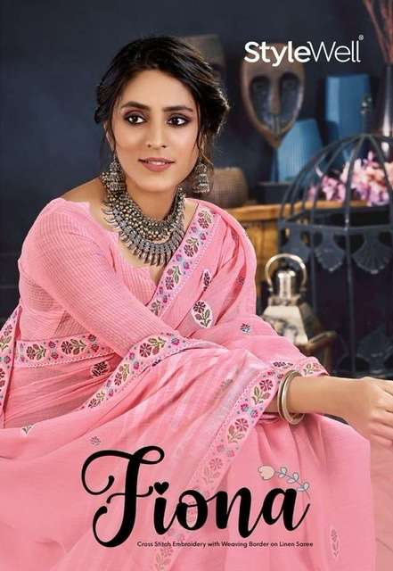 Stylewell fiona linen with embroidery work sarees at wholesa...