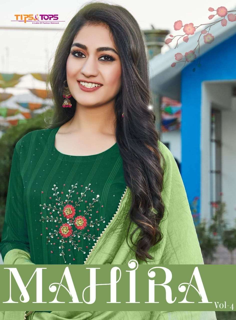 Tips and tops mahira vol 4 viscose chanderi with work readym...