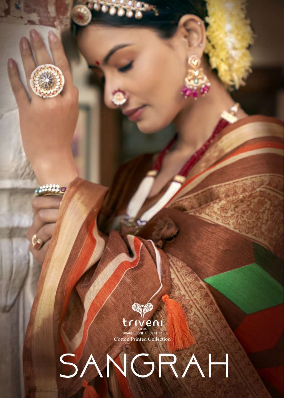 Triveni sangrah printed cotton sarees collection at wholesal...