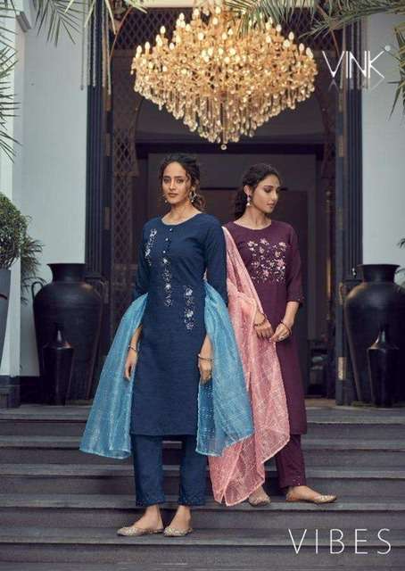 Vink vibes viscose silk with embroidery handwork readymade s...