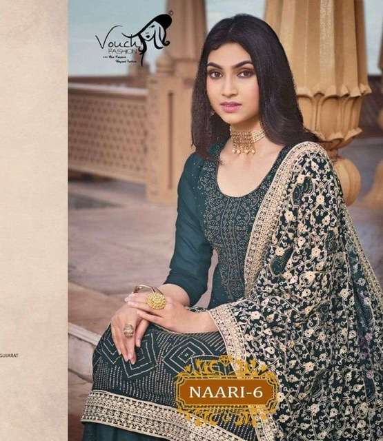 Vouch naari vol 6 georgette with embroidery work dress mater...