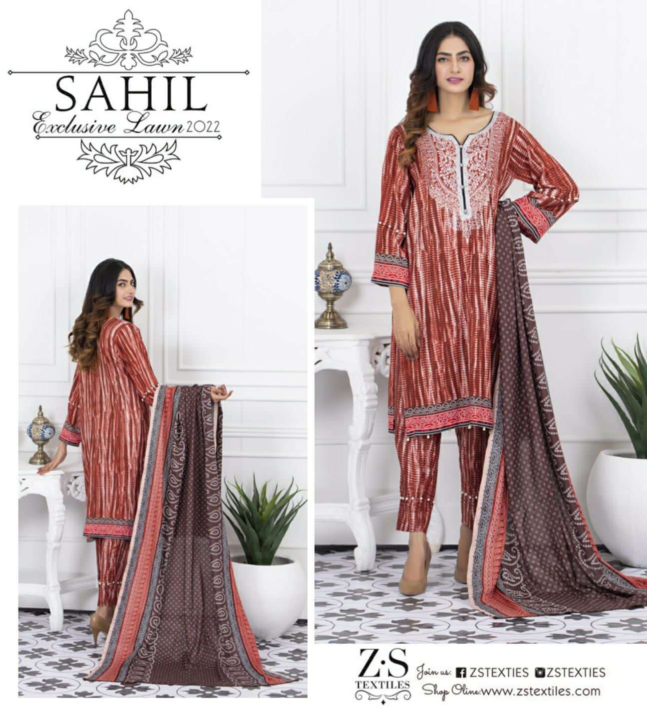 ZS Textiles Sahil Luxury Lawn 21 Printed Lawn Cotton Pakista...