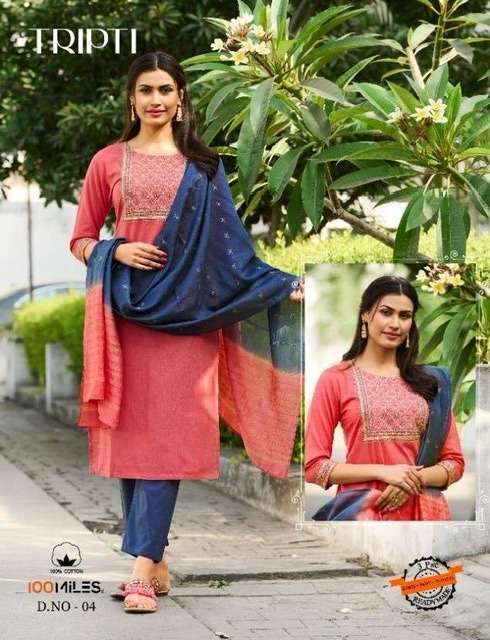 100 Miles Tripti Cotton with embroidery work readymade suits...