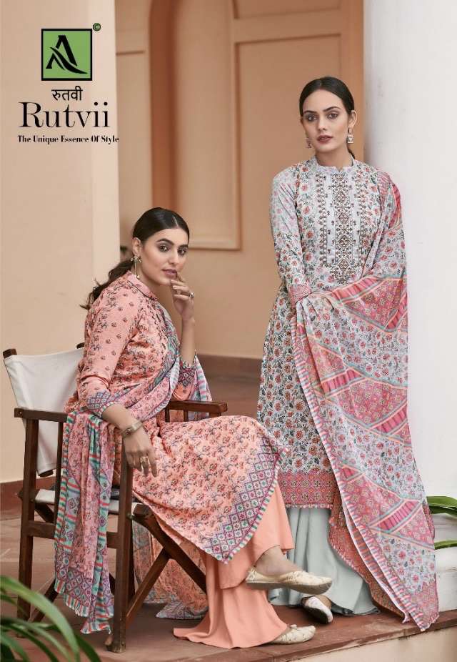 Alok suits rutvii Printed pure jam with work dress material ...