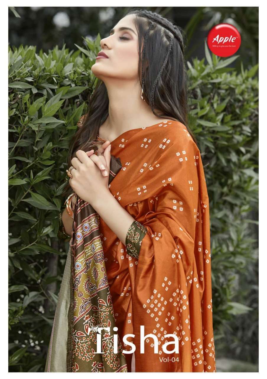 Apple tisha vol 4 Digital printed dola silk sarees at Wholes...