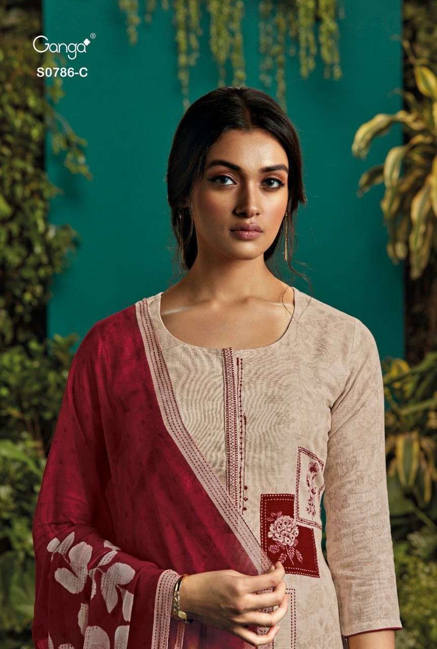 Ganga Inna 786 Premium Cotton Linen Printed With Embroidery ...