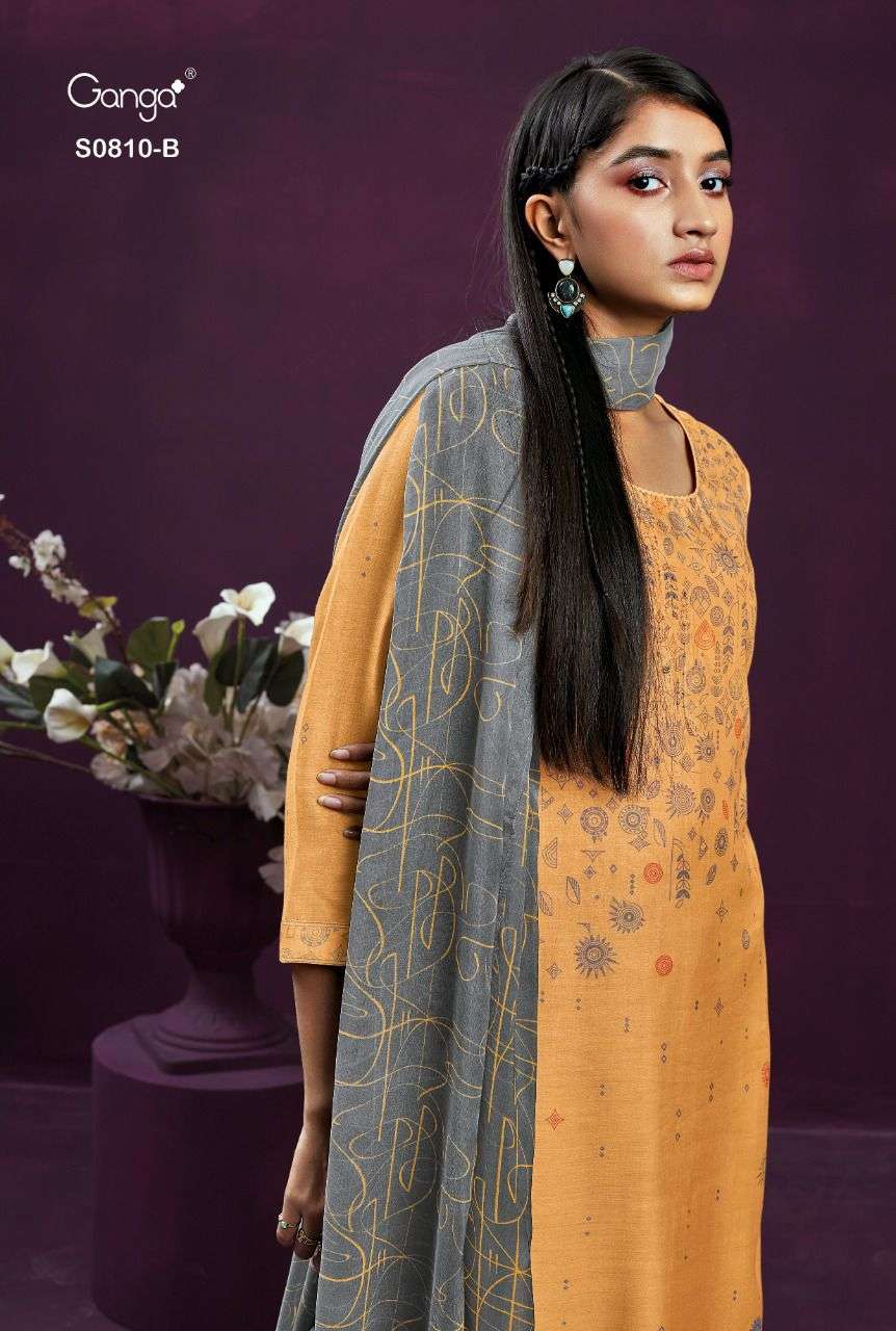 Ganga Neera 810 Silk With Embrodiery  Work Suit Collection