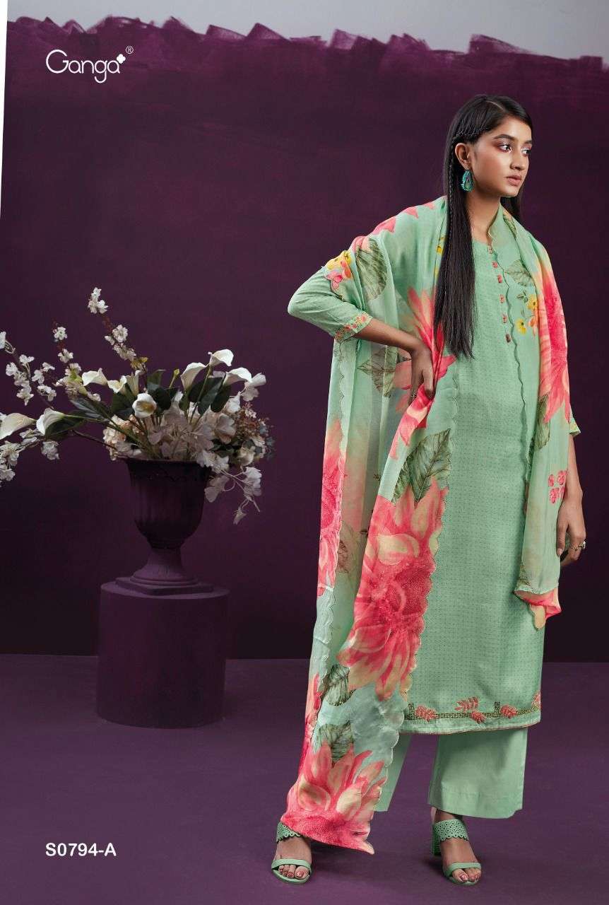 Ganga Riona 794 Silk With Printed , Embroidery Work Suit 