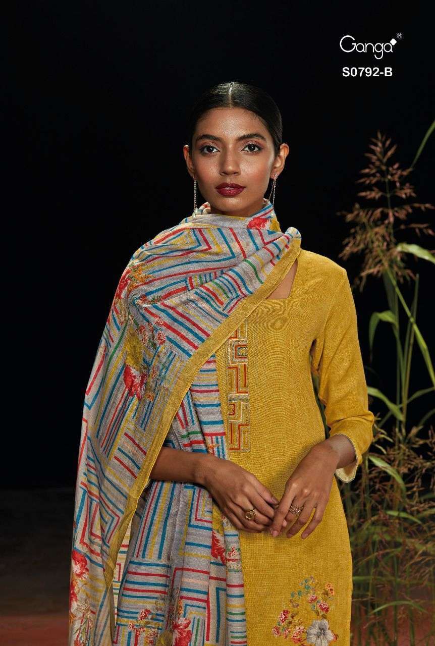 Ganga Runa 792 Printed linen cotton with work dress material...