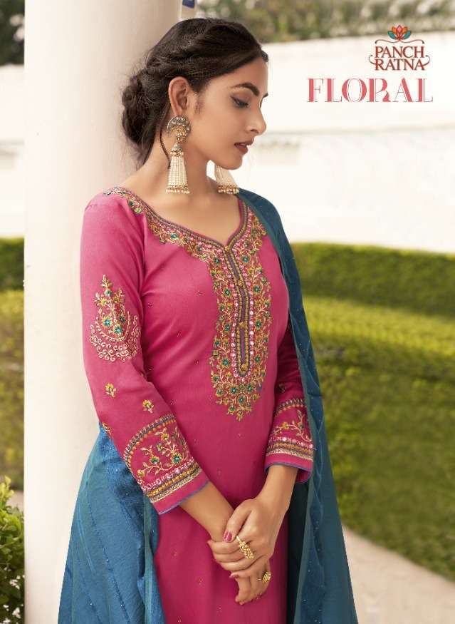Kessi Fabrics Panch Ratna Floral Jam Silk Designer Suit Coll...