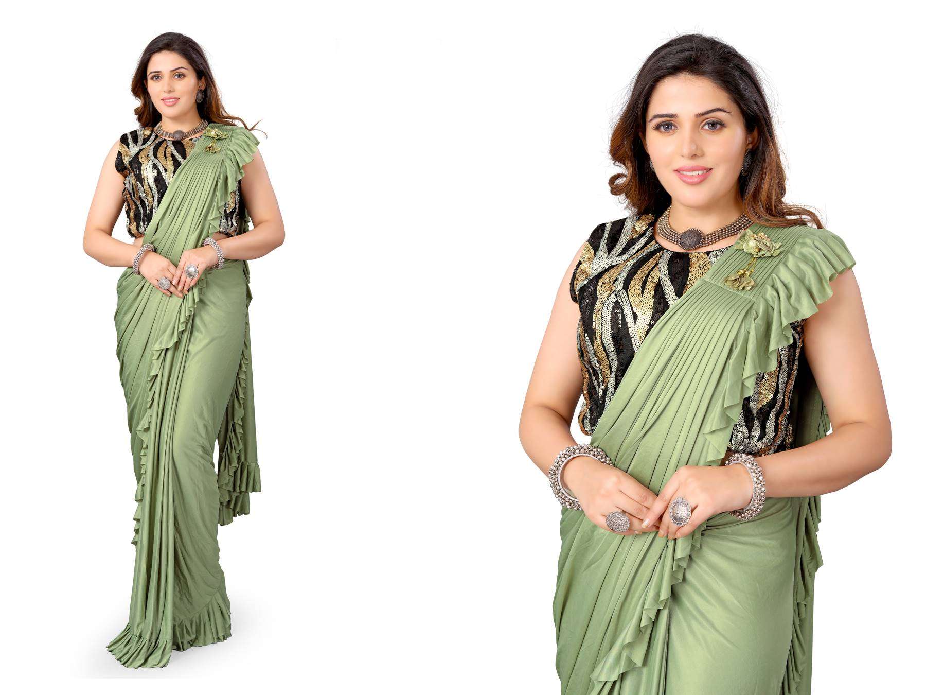 Latest Lycra With Designer Ready TO Wear saree collection