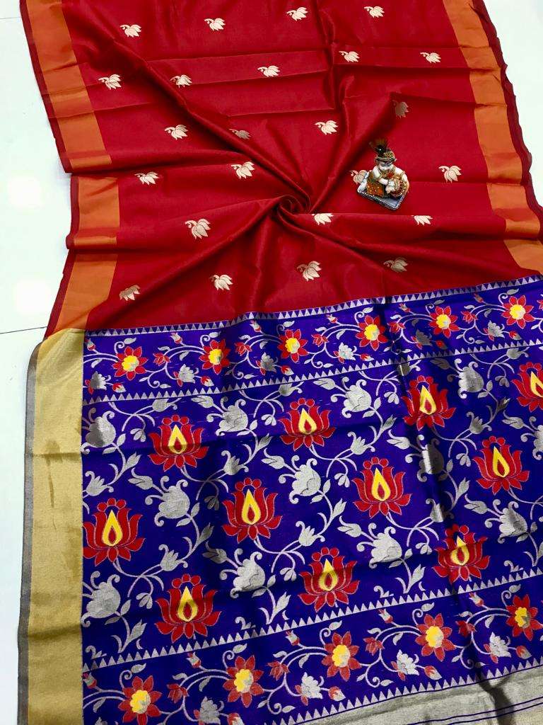 Padma Banarasi Cotton Silk With Weaving Gold Jari Saree Coll...