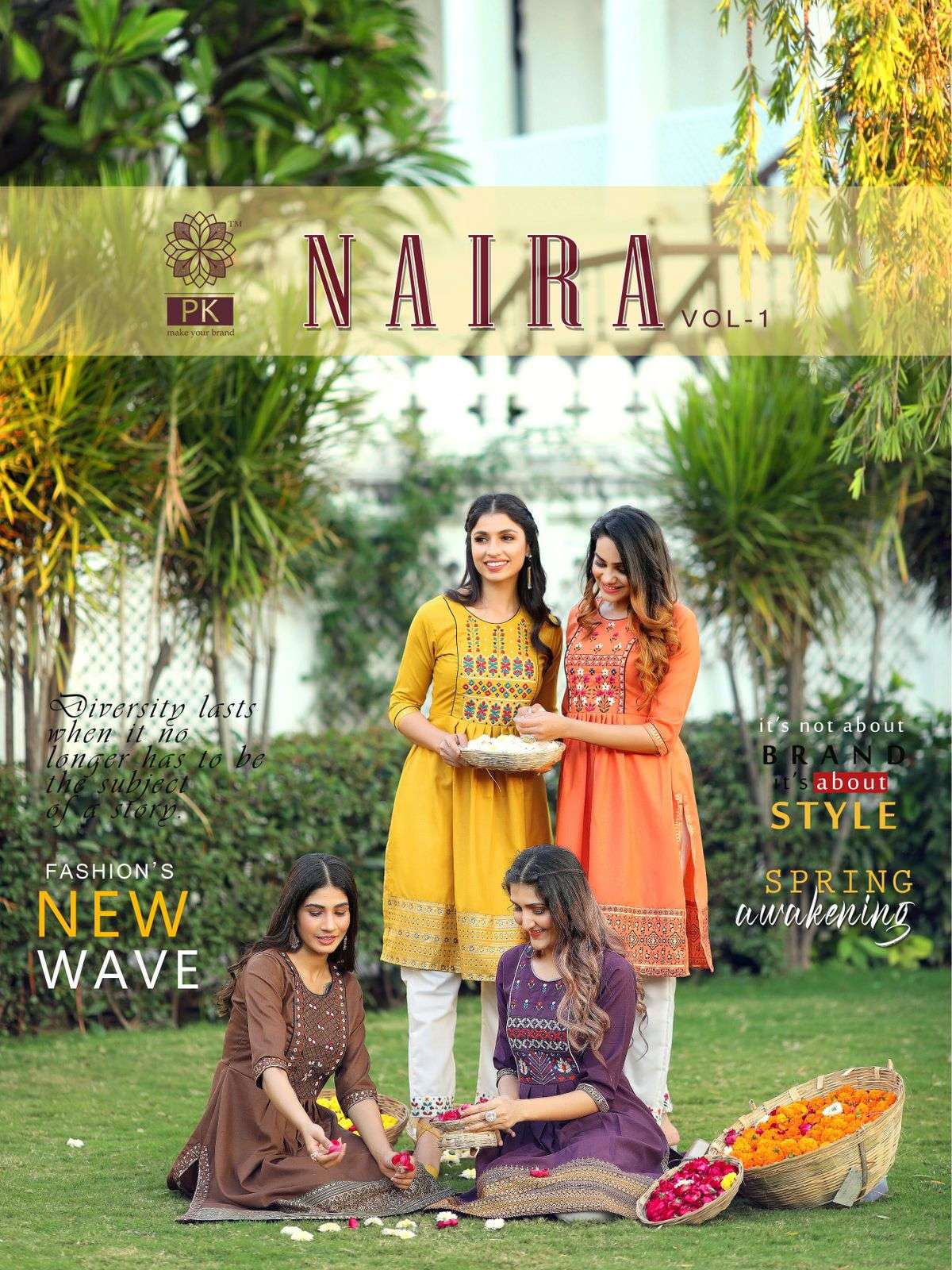 PK NAIRA VOL 1 COTTON KURTIS WITH EMBROIDER AND PANTS WITH E...