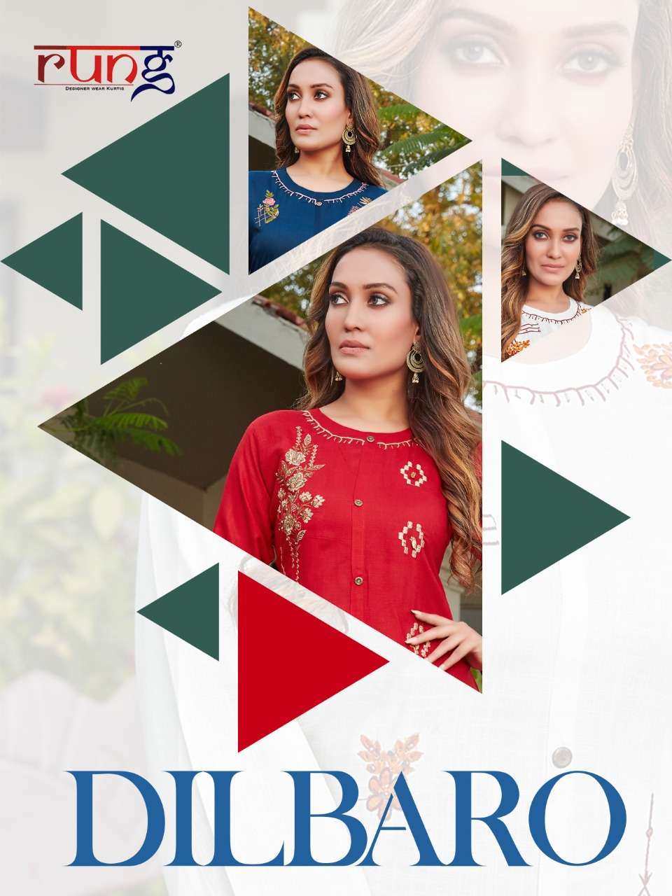 Rung Dilbaro Rayon With Fancy Work Kurti Collection