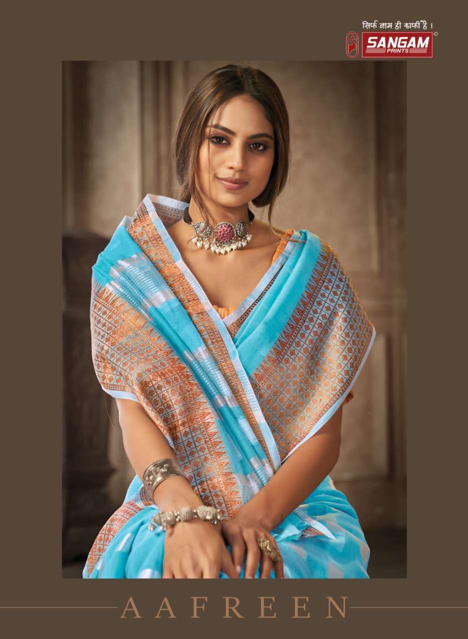 Sangam Print  Aafreen Linen Silk With Weaivng Design Saree C...