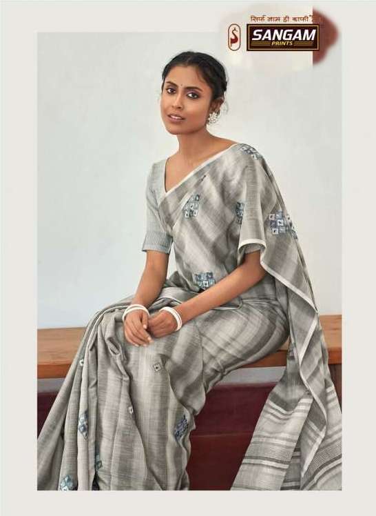 Sangam Print Parul Linen Cotton Saree Collection 