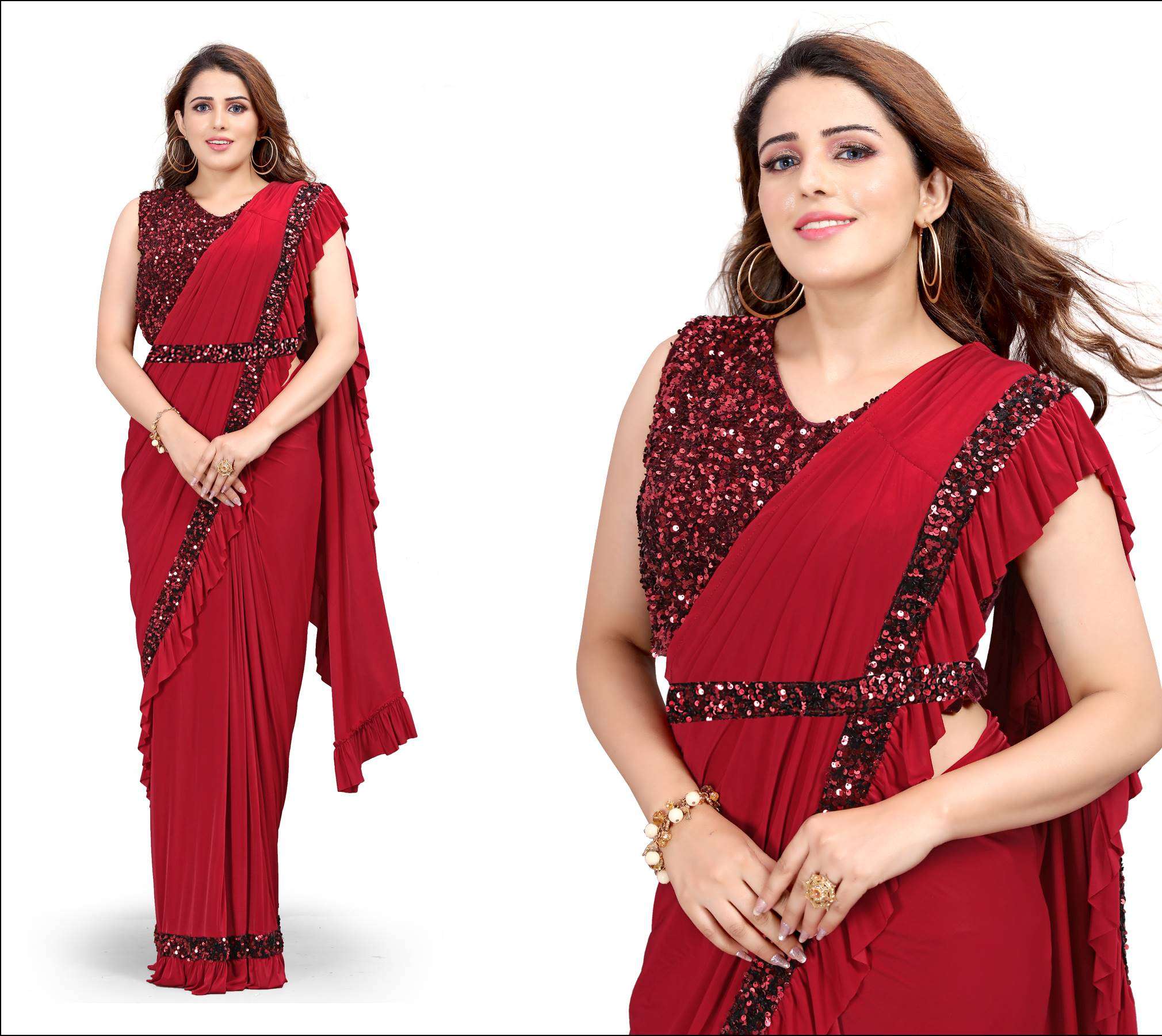 STYLISH READYMADE LYCRA SAREES FOR PARTIES AND FESTIVE FUNCT...