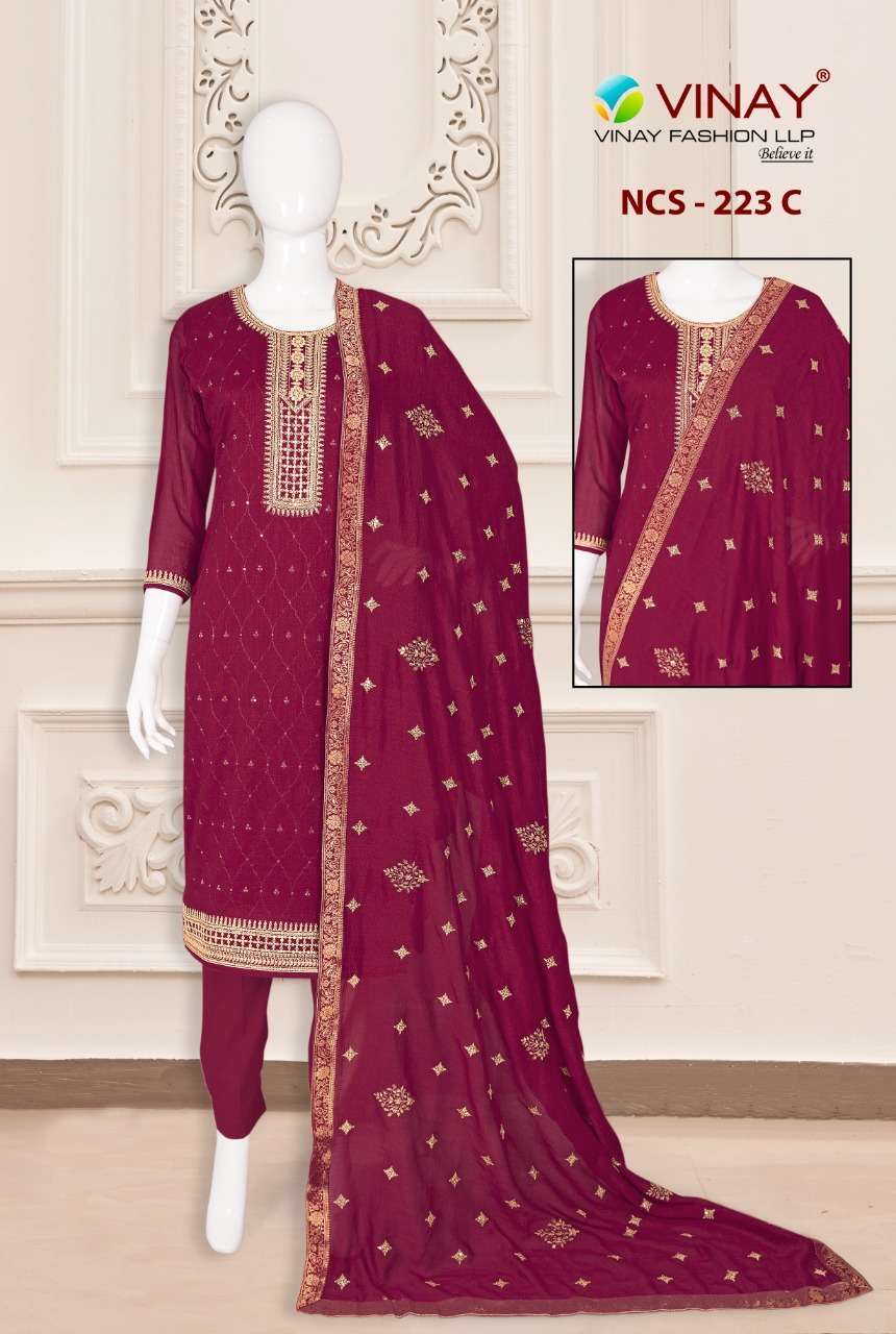 Vinay NCS 223 Straight Georgette Silk with work dress materi...