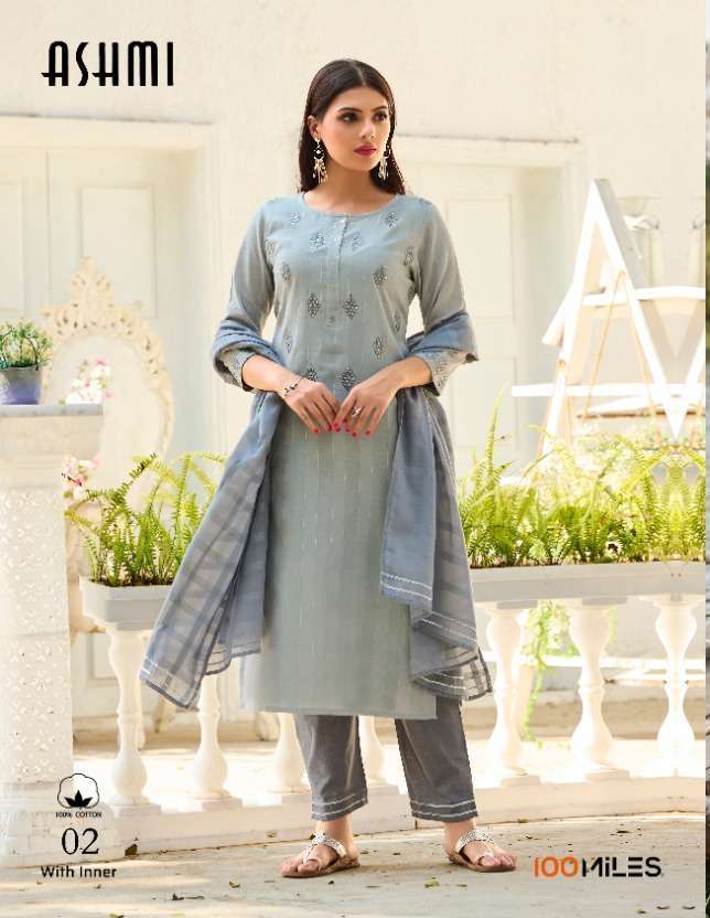 100 Miles Ashmi Cotton With Fancy Readymade Suit Collection
