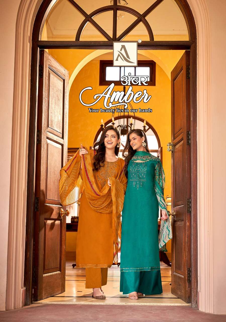 Alok Suit Amber Rayon Self Print With Fancy Embroidery Work ...