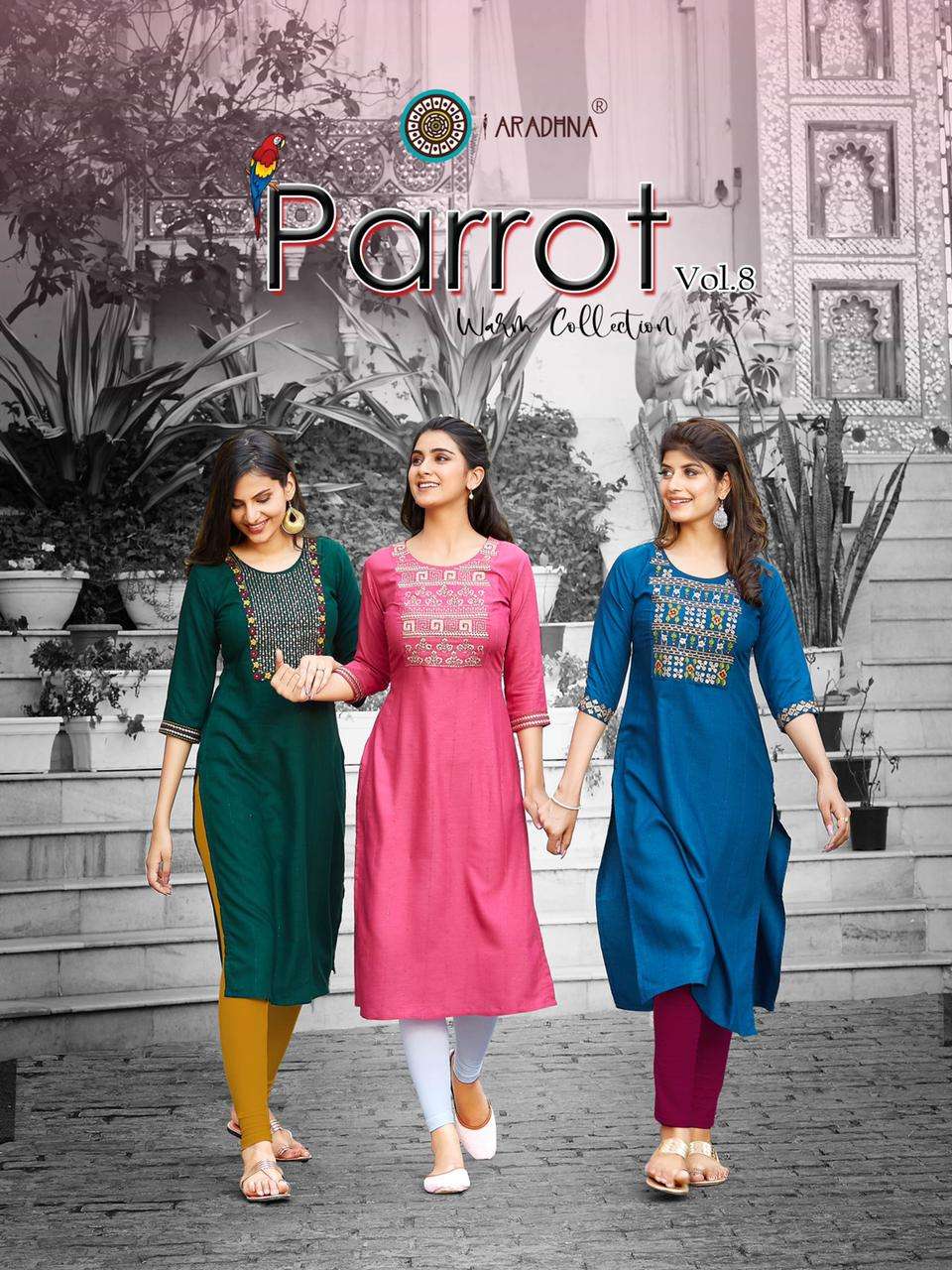 Aradhna Fashion Parrot vol 8 Rayon With Embroidery Work Kuri...