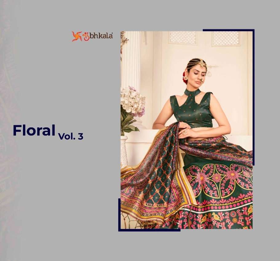 Floral Vol 3 Silk With Digital Print Wedding Wear Lehenga ch...
