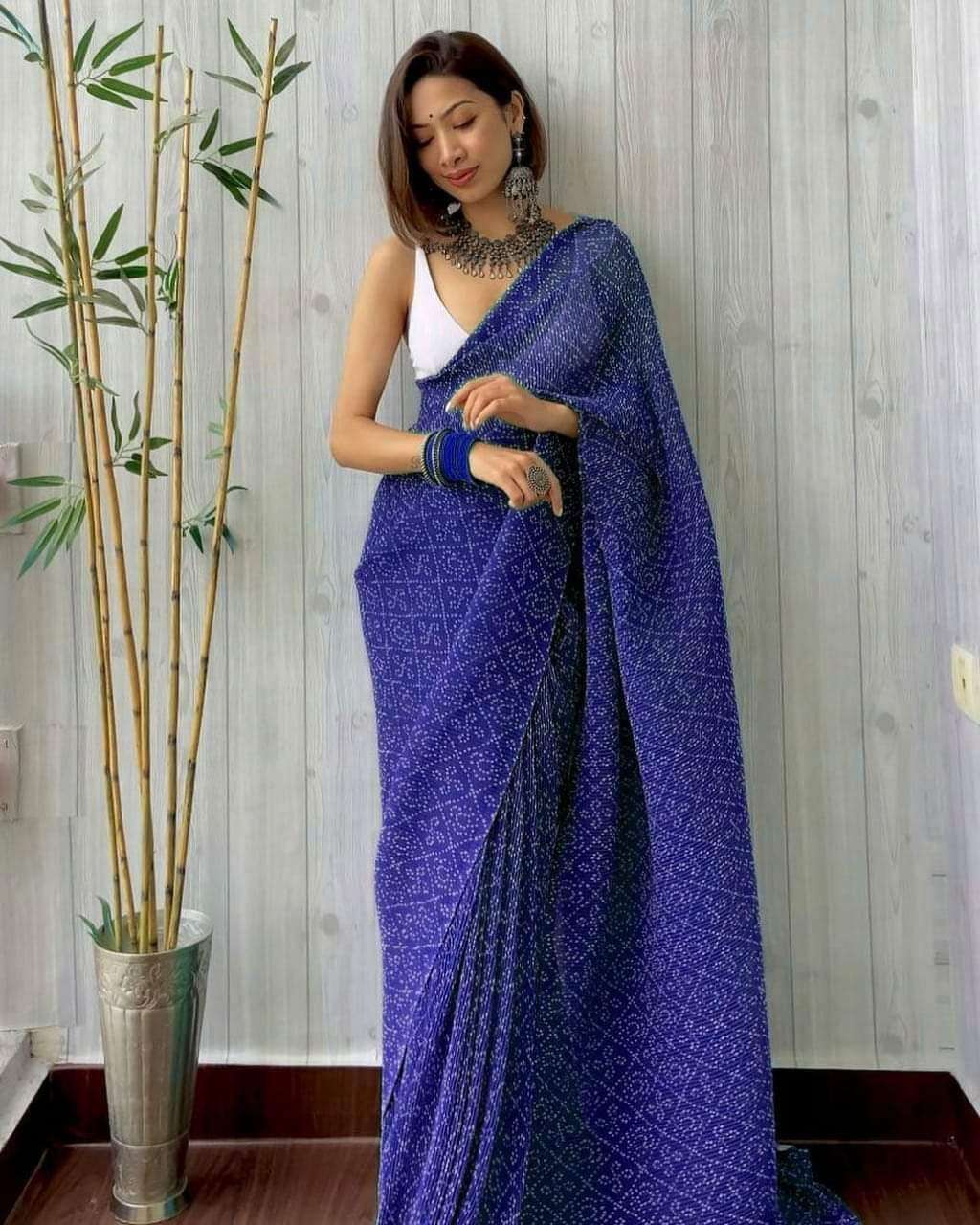 Georgette with bandhani print All Our Crushed Saree Collecti...