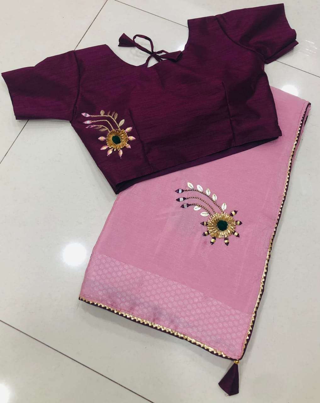 JK 383 Silk With Fancy Work Saree , Fully Stich Blouse Colle...