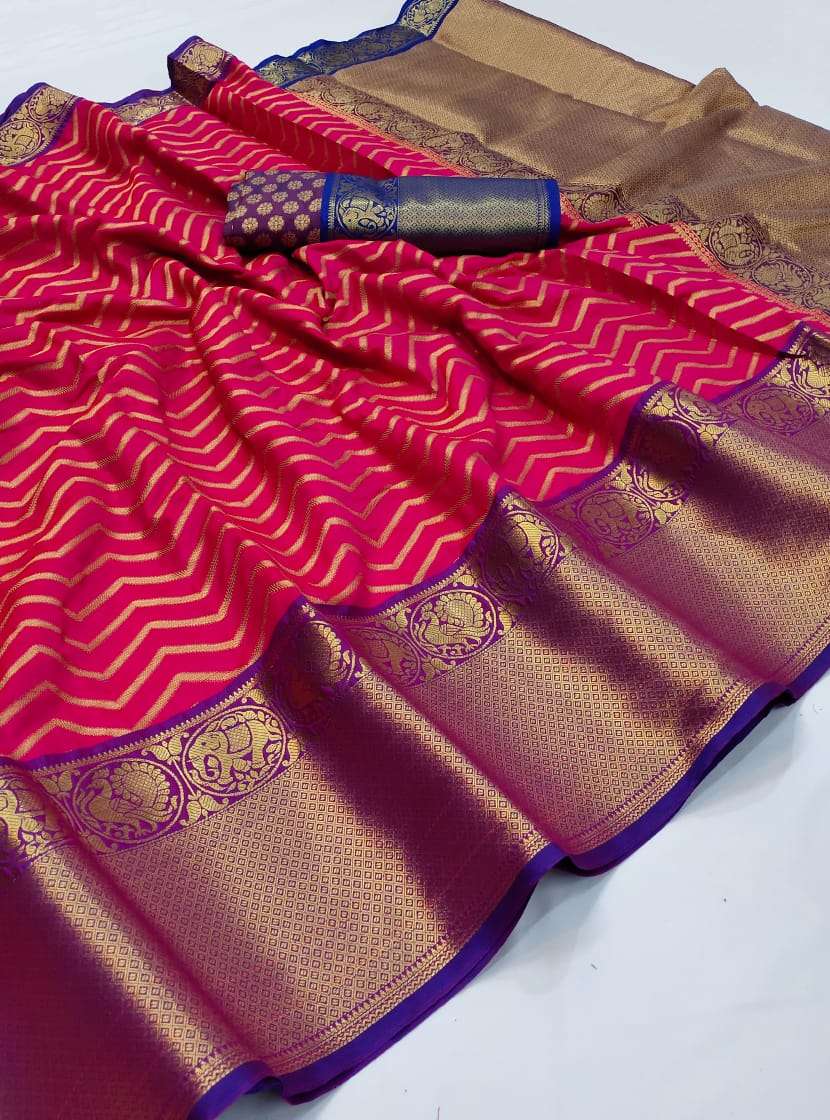 Kanchipuram Handloom SIlk With Leriya Design Saree Collectio...