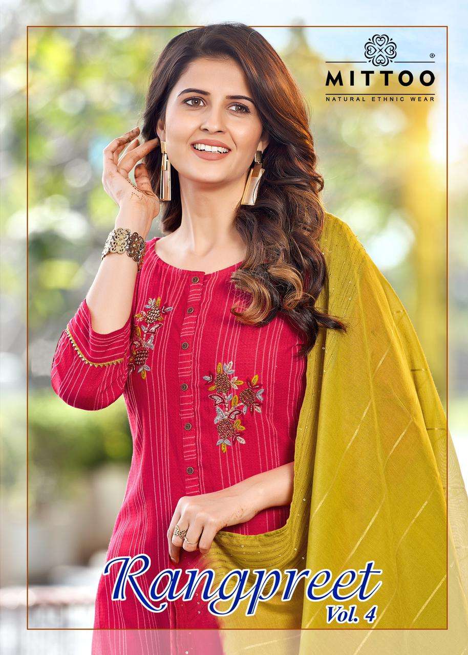 Mittoo Rangpreet Vol 4 Rayon With Designer Readymade Suit Co...