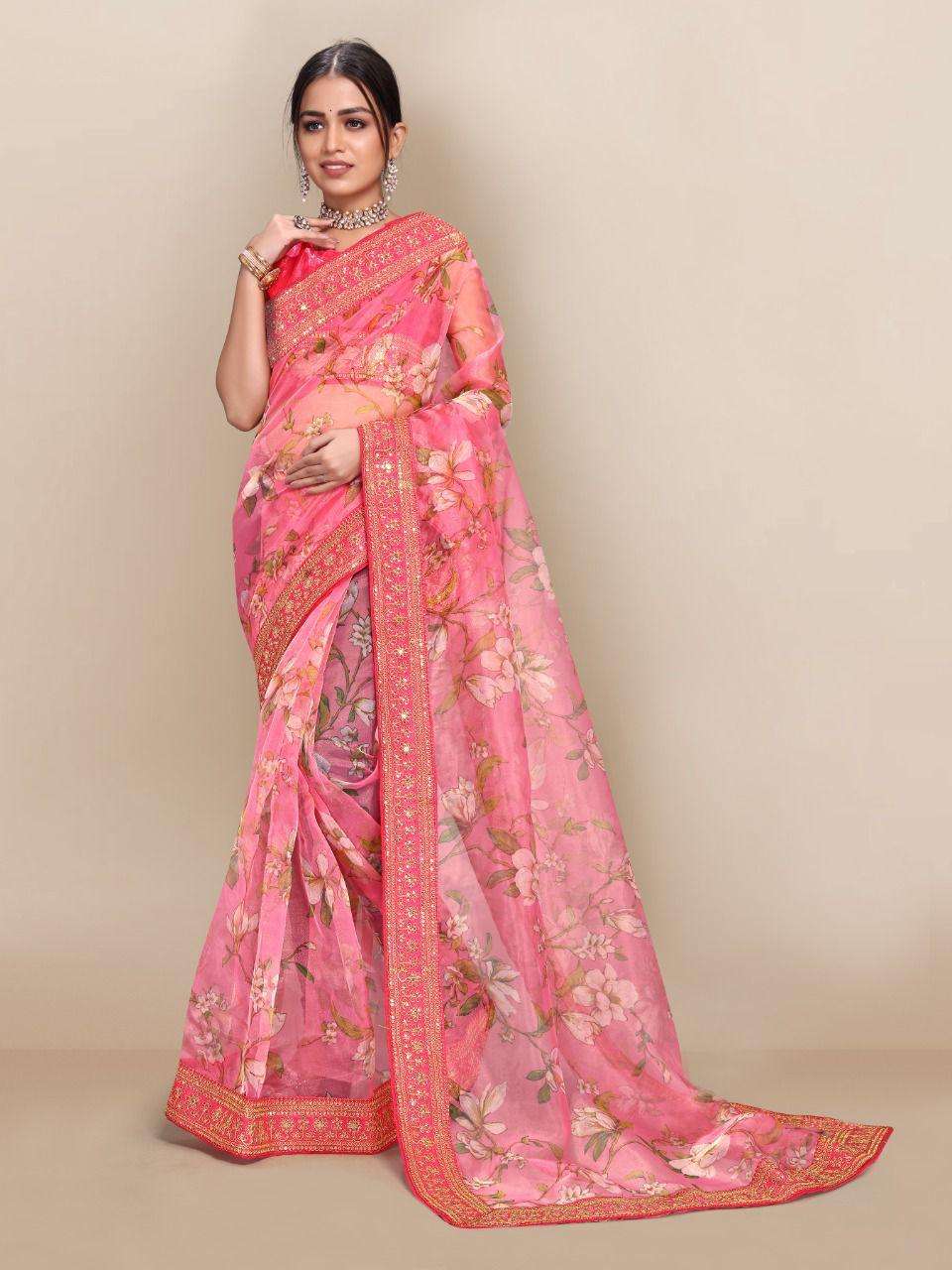 ORGENZA WITH SEQUENCE WORK BORDER PARTY WEAR SAREE COLLECITO...