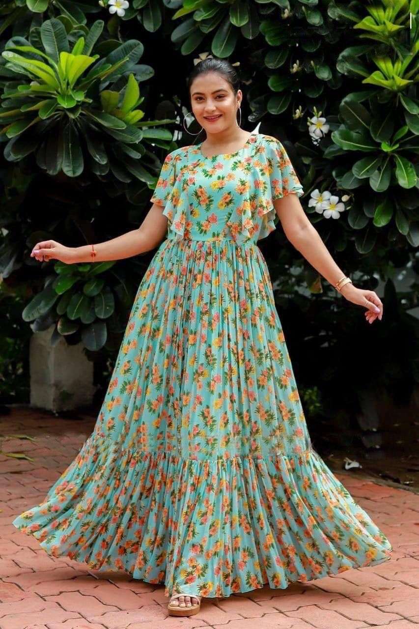 Parrot Green Colour Georgette With digital Print Fancy Gown ...
