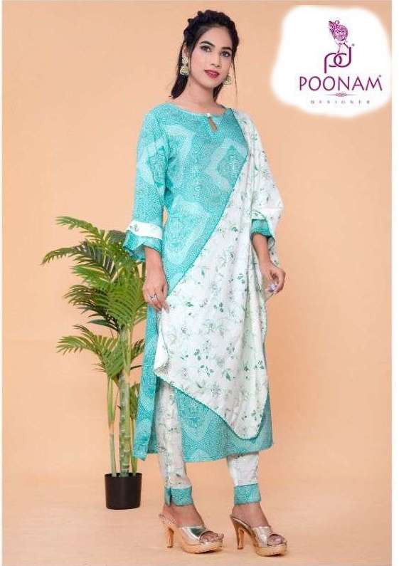 Poonam Desigener Ruhi Rayon With Designer Ready Made Suit Co...