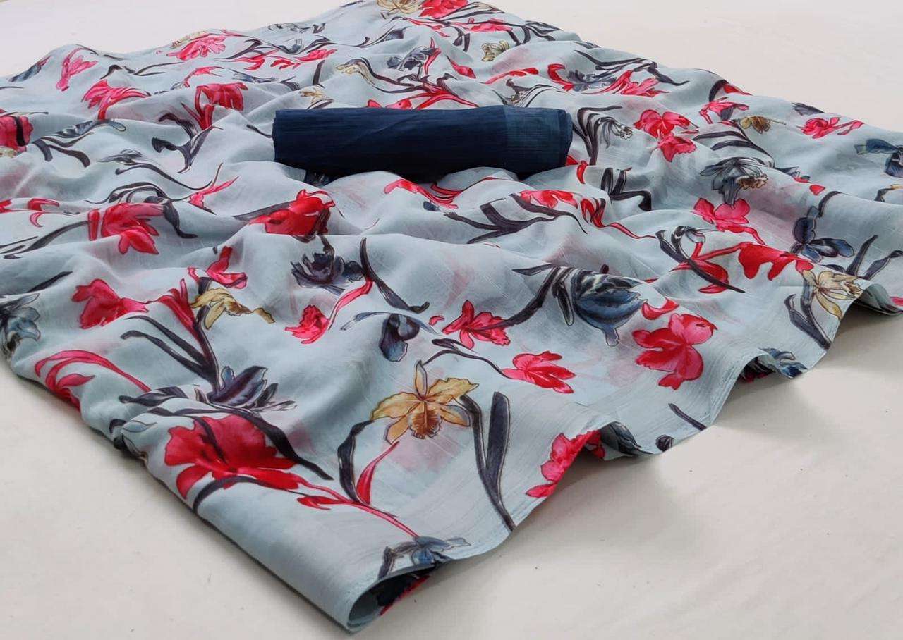 Soft Linen With Flower Print Regular Wear Saree Collection