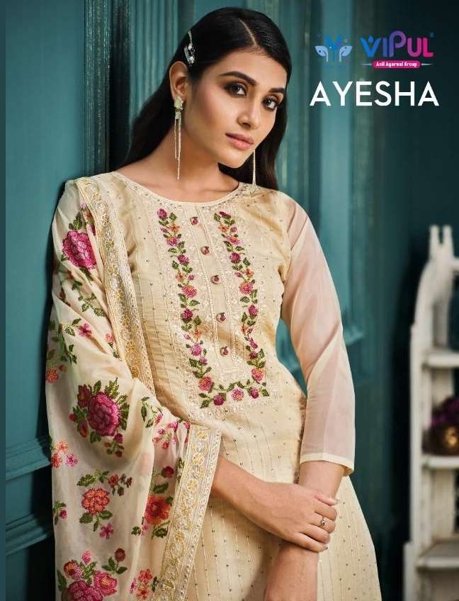 Vipul Fashion Ayesha Satin Organza With Fancy Work Suit Coll...
