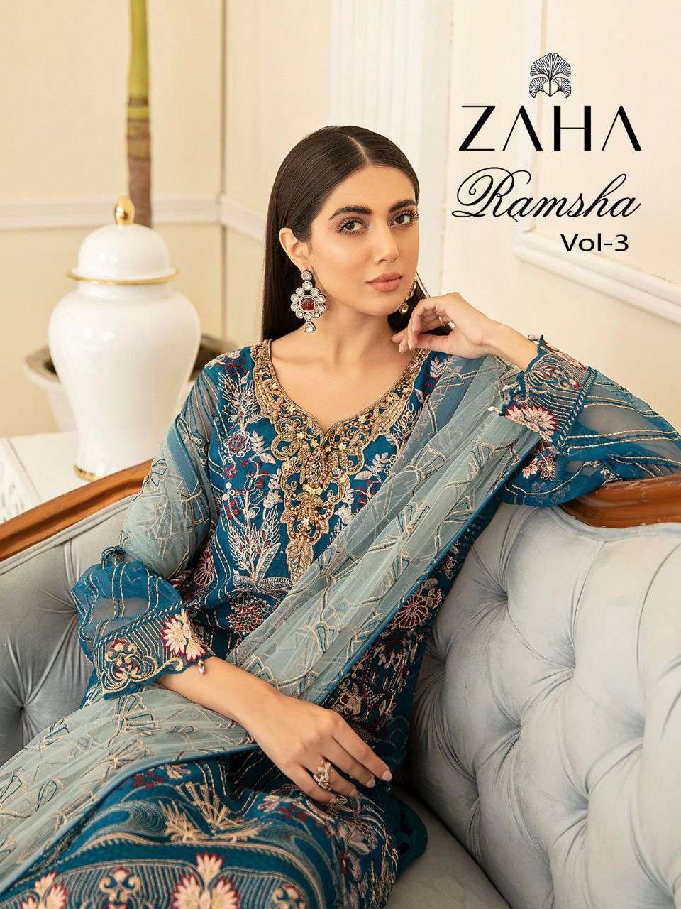 Zaha Ramsha Vol 3 Georgette With Embroidery Work Pakistani S...