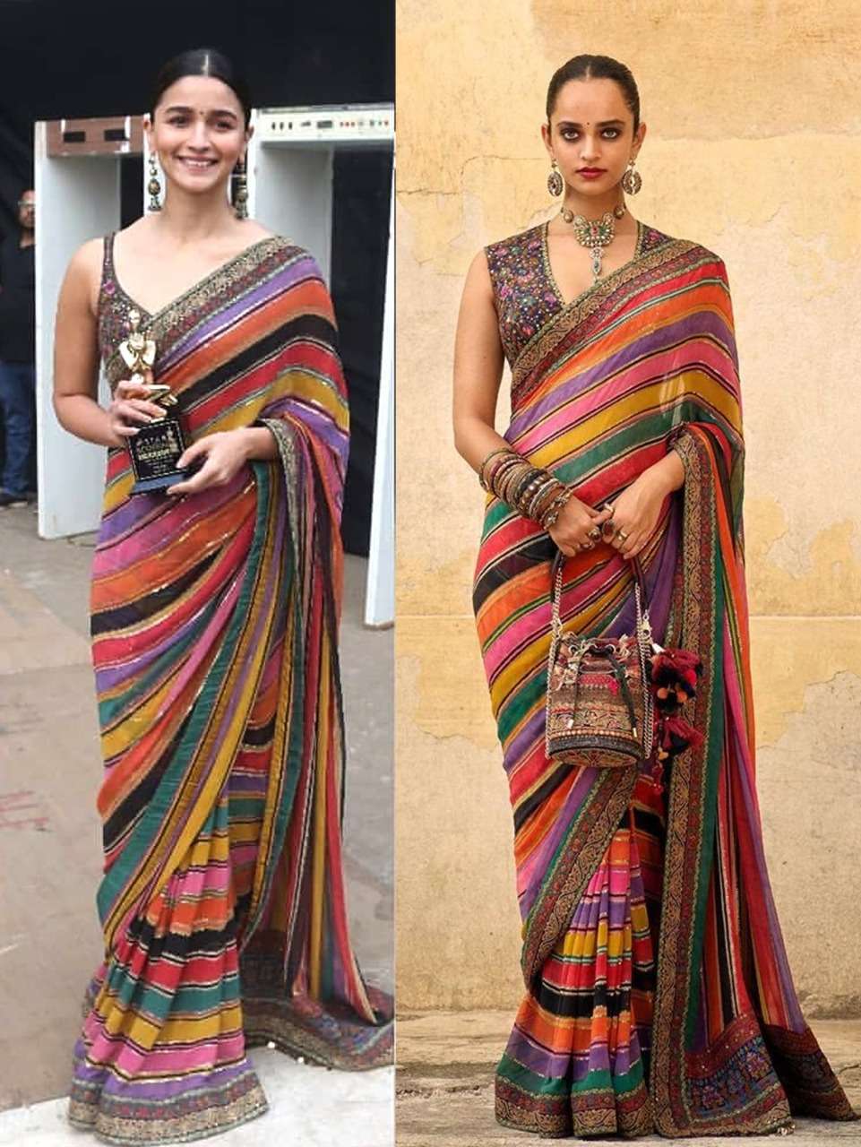 Alia Bhatt Multi Colour Silk With Digital print Saree collec...