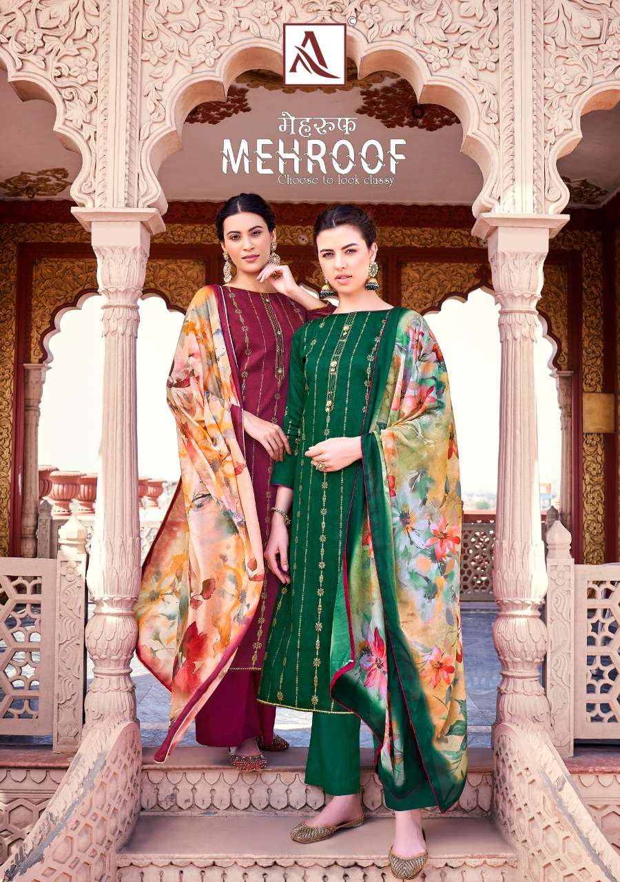 Alok Suits Mehroof Jam cotton Foil Print With Fancy  Suits C...
