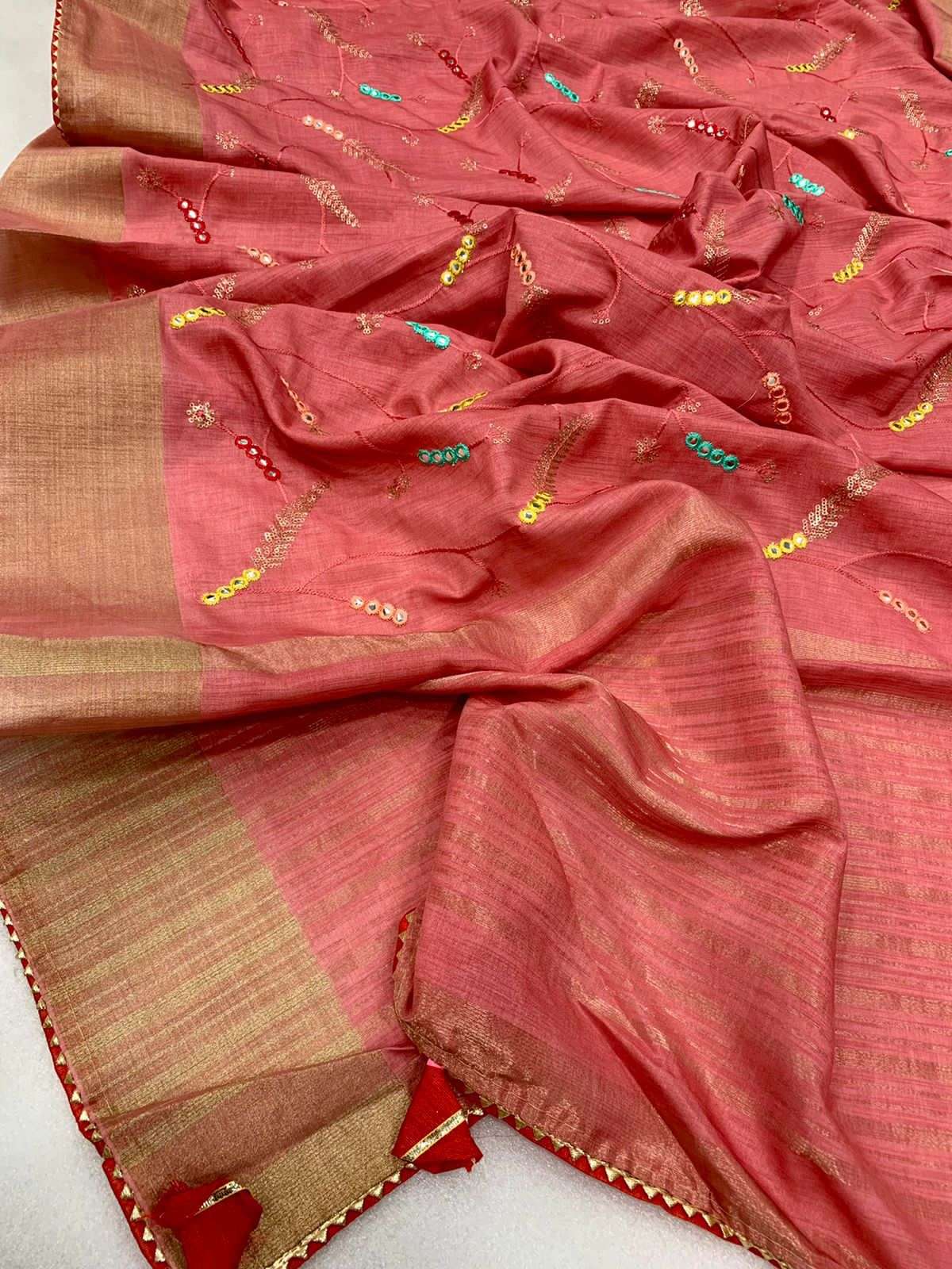 Cotton Silk With Mirror Work Fancy Saree Collection