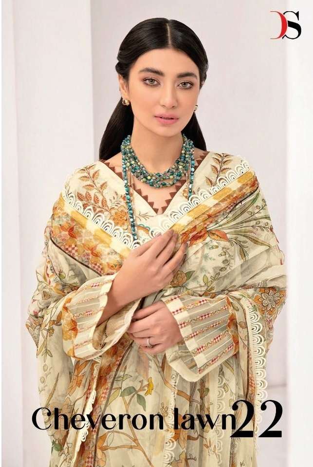 Deepsy Cheveron Lawn 22 Cotton With Embroidery work Pakistan...