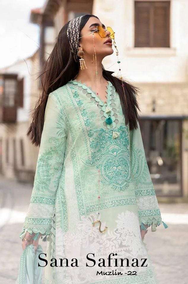 Deepsy Suits Sana Safinaz Muzlin 22 cotton with fancy work p...