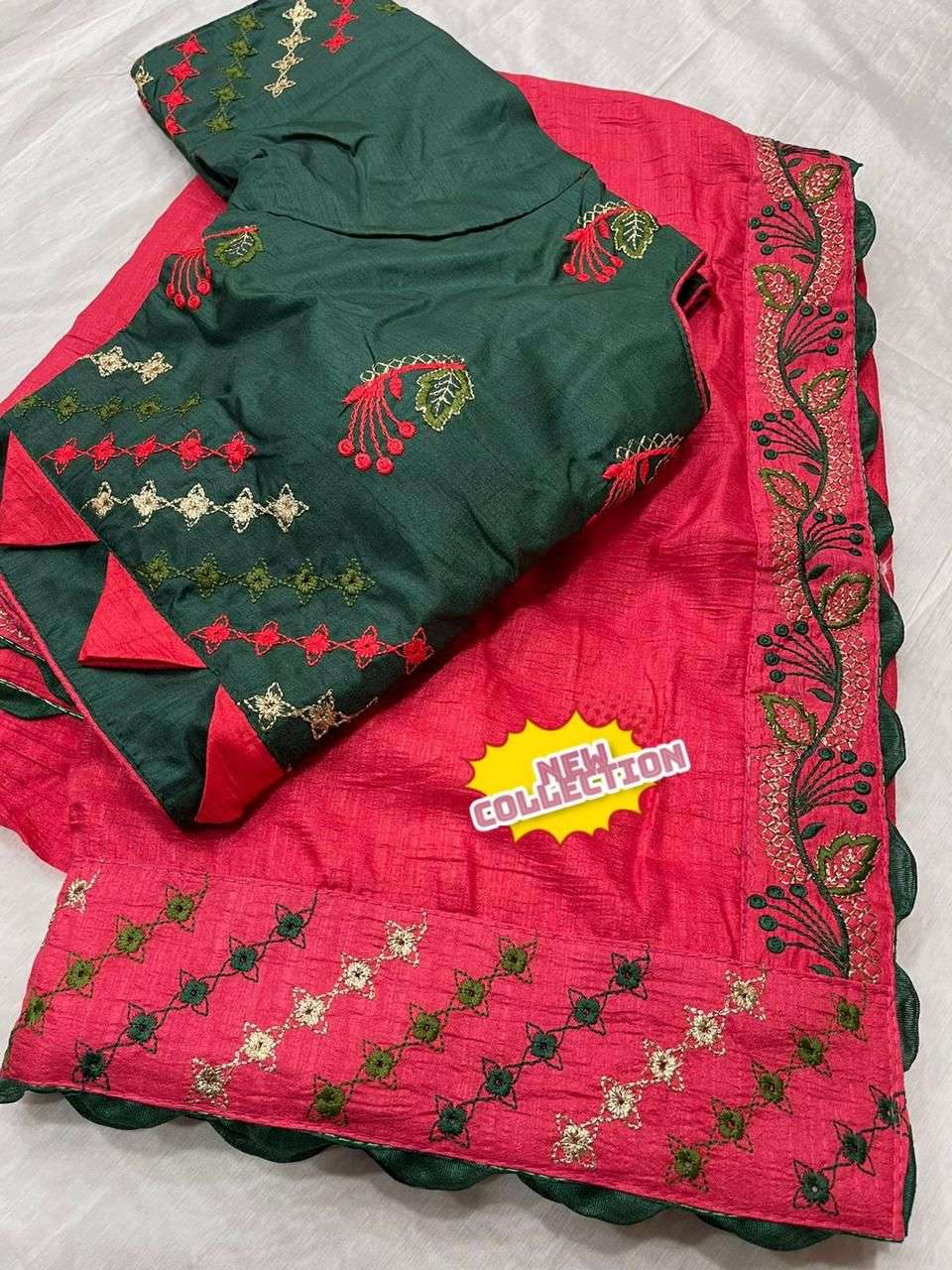 Dola Silk With Fancy Work Stich Blouse Saree Collection