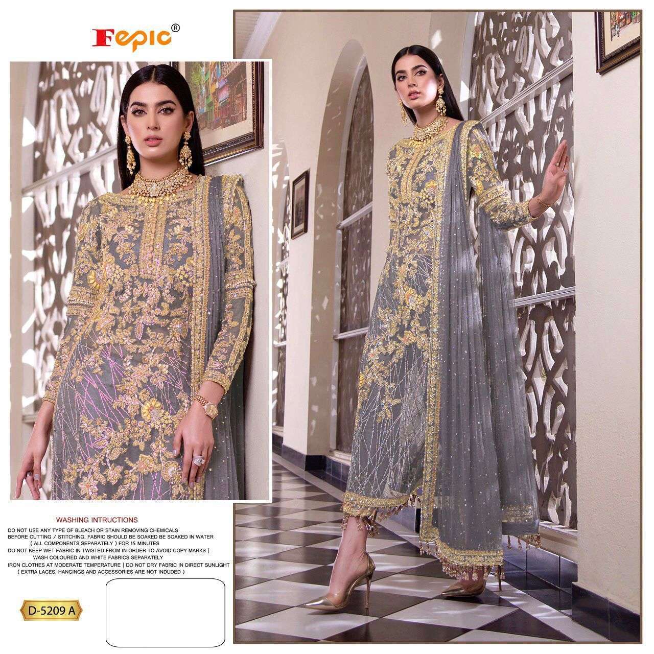 Fepic D 5209 Net With Fancy Embroidery Work Pakistani Salwar...